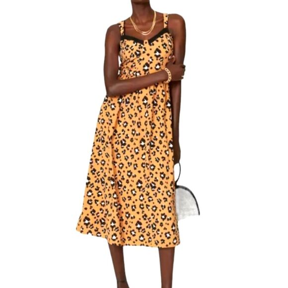 Thakoon‎ Dress Corset Leopard Animal Print A-Line Midi Lace Black Tan Flowy 4 - Picture 16 of 16